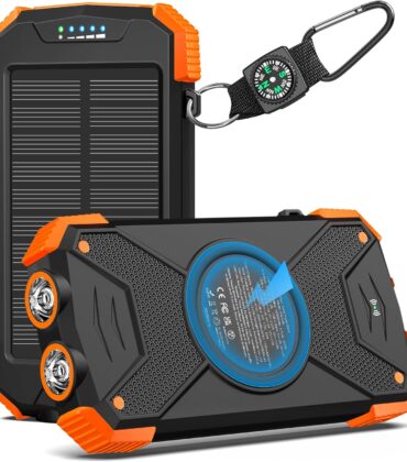 BLAVOR Solar Power Bank 10,000mAh, Portable Wireless Charger, 20W Fast Charging External Battery Pack with USB C for Cell Phones, Solar Panel Charging with Dual Flashlight for Camping