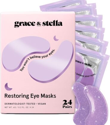 grace & stella Retinol Under Eye Patches for Puffy Eyes & Dark Circles - Restoring Gel Under Eye Masks with Hyaluronic Acid - Birthday Gifts for Women, Bachelorette Party Favors (Purple, 24 Pairs)