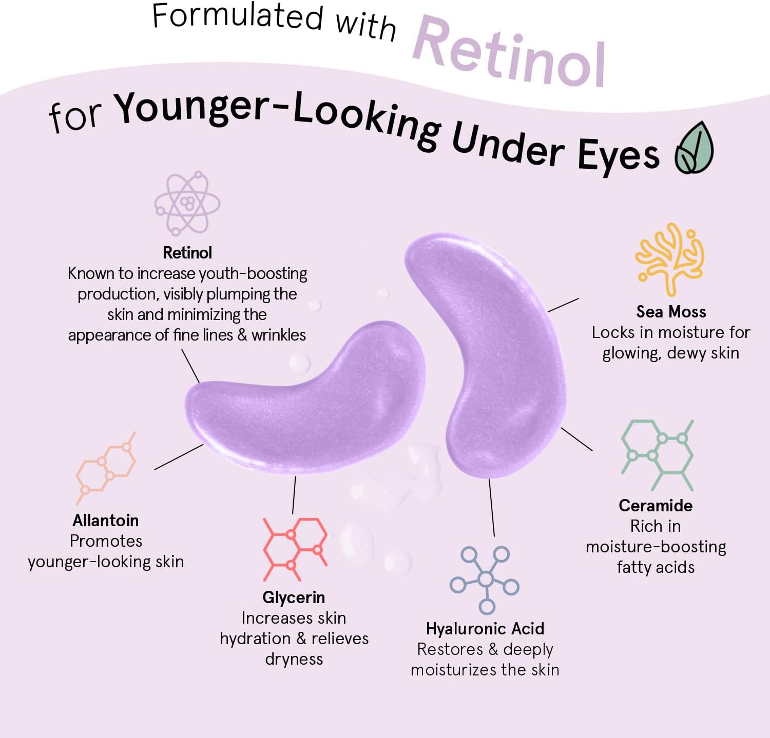 grace & stella Retinol Under Eye Patches for Puffy Eyes & Dark Circles - Restoring Gel Under Eye Masks with Hyaluronic Acid - Birthday Gifts for Women, Bachelorette Party Favors (Purple, 24 Pairs) - Image 8